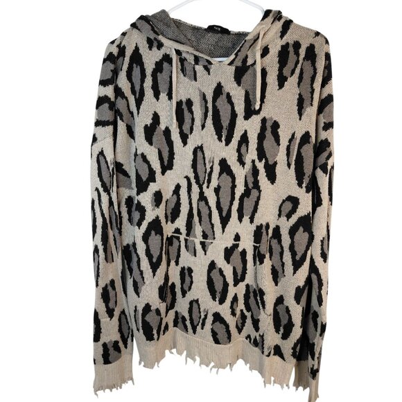 Fate Womens Large Leopard Print Knit Hoodie With Frayed Hem - Picture 5 of 10